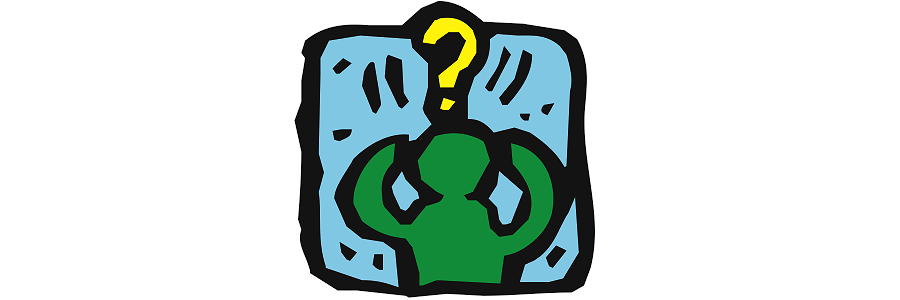A cartoon of a person looking stressed with a question mark over the head.