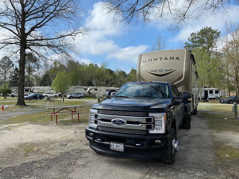 A view of our rig and the Lmberton / I-95 KOA campground.