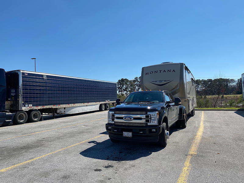 We stopped at a Love's Travel Stop in Dillon, South Carolina for lunch. Scott got to practice backing into a spot with the trailer.