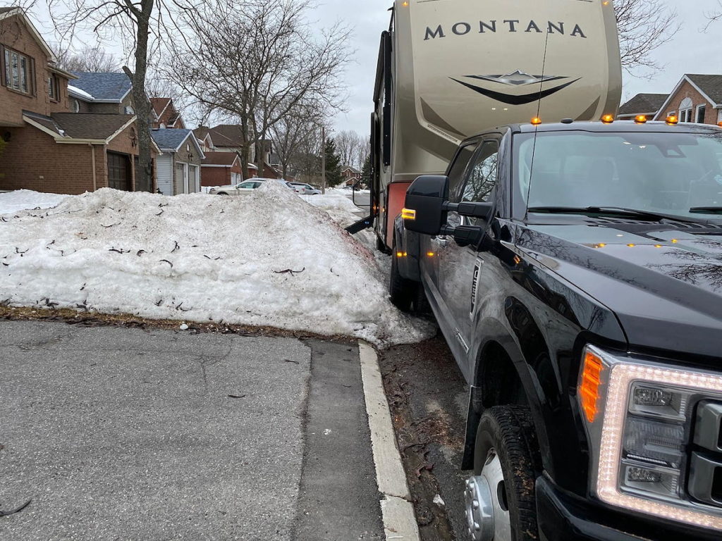 We had to dig out the showbank to let the stairs of the trailer lower enough to use them.