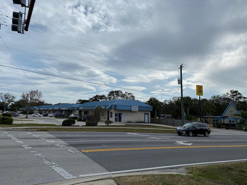 The entrance to the St. Augustine Beach KOA campground is at the corner of Pope Street, seen here, and the Route A1A highway.