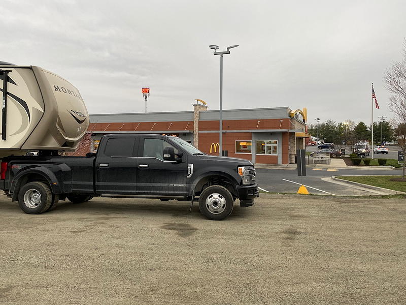 In this view from the other side of the truck, you can see the McDonald's restaurant. We're parked between it and the Econolodge in Middletown, Virginia.